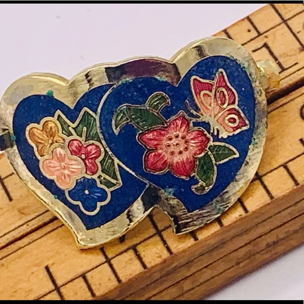 6 vintage scarf clips gold cloisonné 1980s NOS